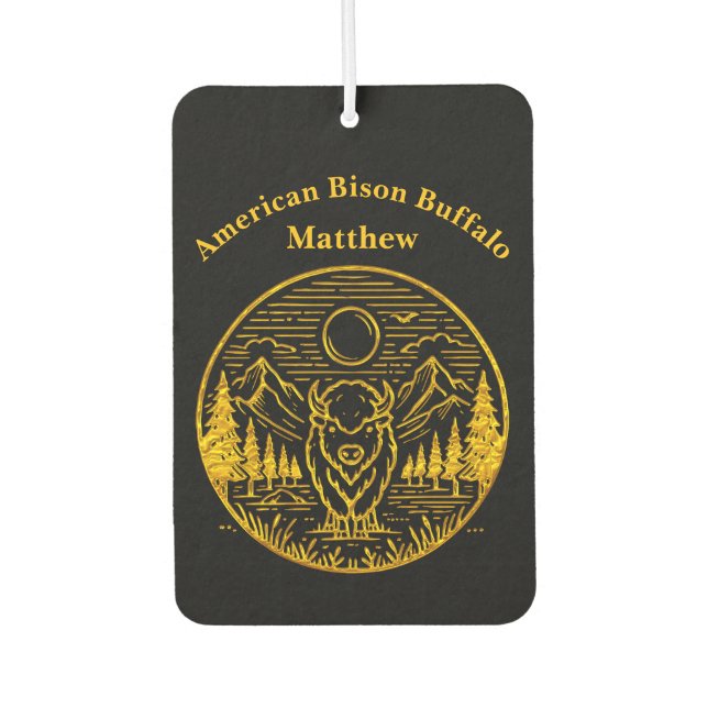 Gold Buffalo Stands Majestically in Nature Scene Car Air Freshener (Front)