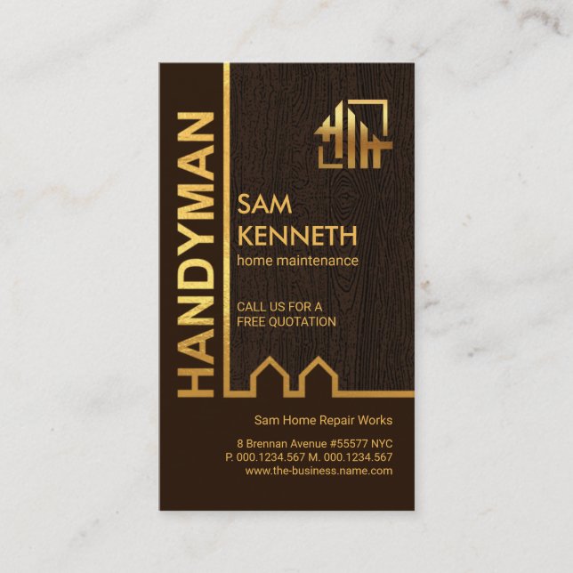 Gold Building Border Wood Texture Handyman Business Card (Front)