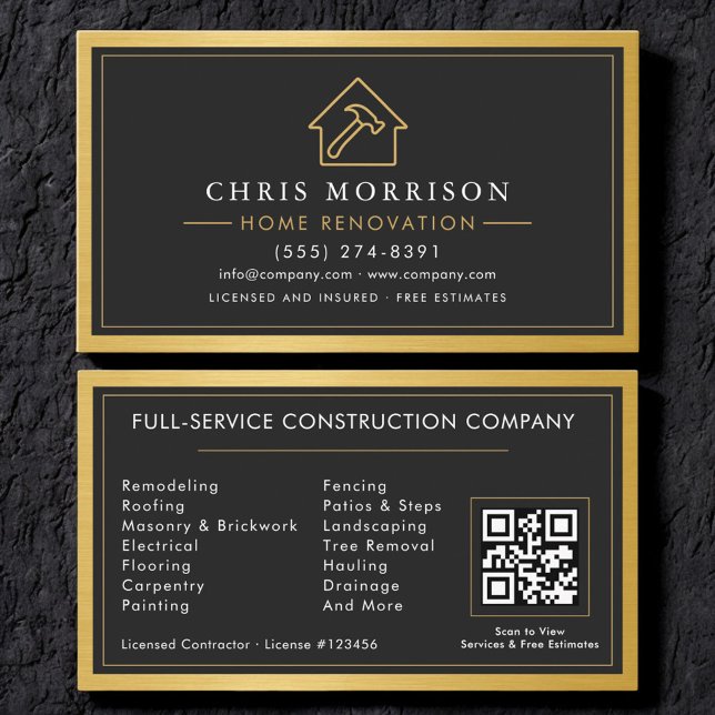 Gold Building Construction Home Renovation QR Code Business Card (Creator Uploaded)