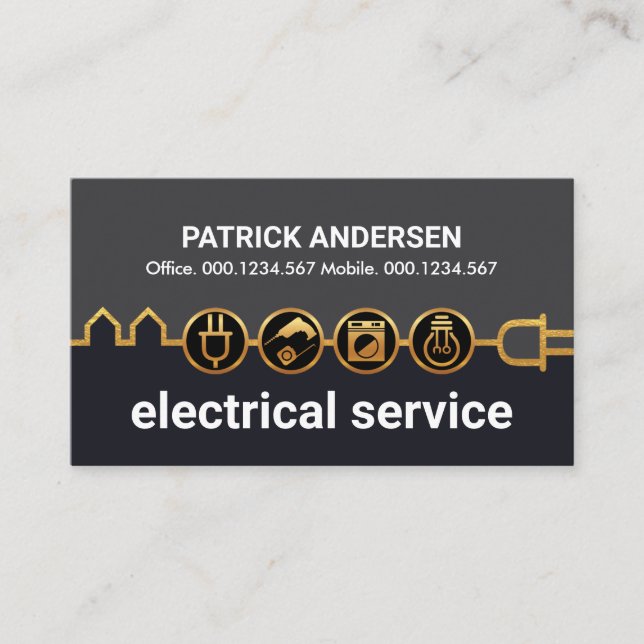 Gold Building Electrical Icons Power Line Business Card (Front)