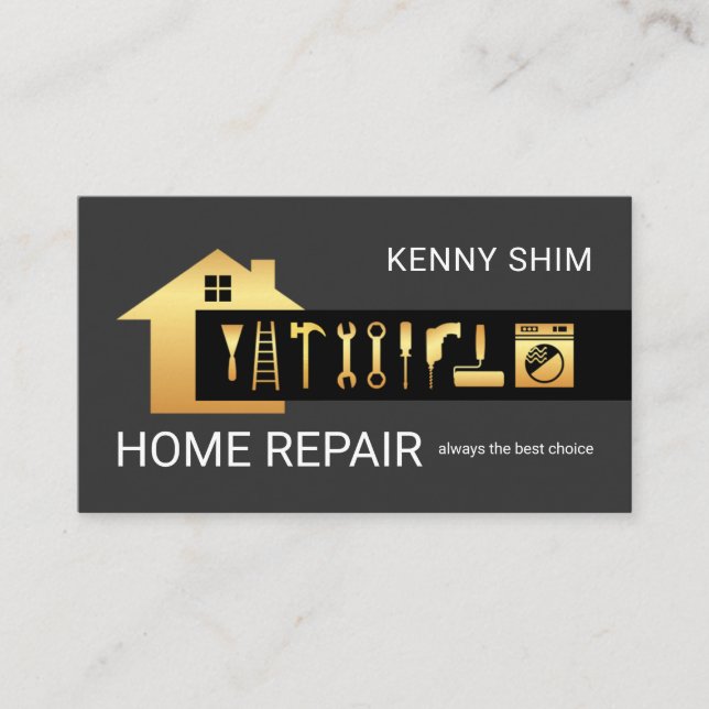 Gold Building Handyman Tools Layer Business Card (Front)