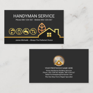 Gold Building Landscape Handyman Tools Business Card