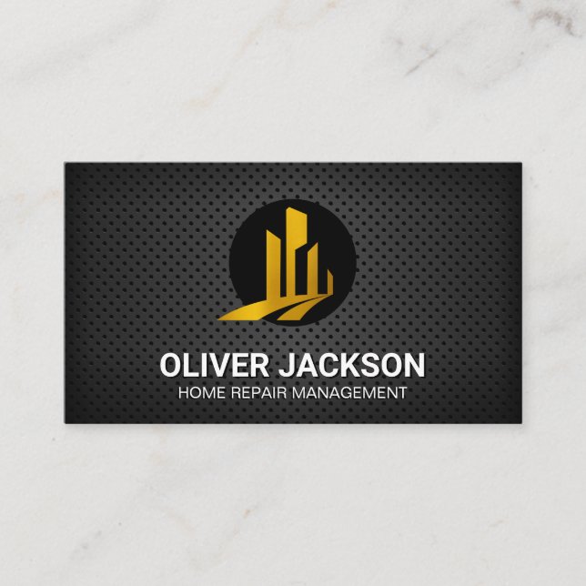 Gold Building Logo | Perforated Mesh Business Card (Front)