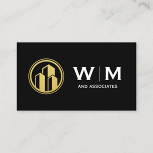 Gold Buildings Logo Monogram Business Card