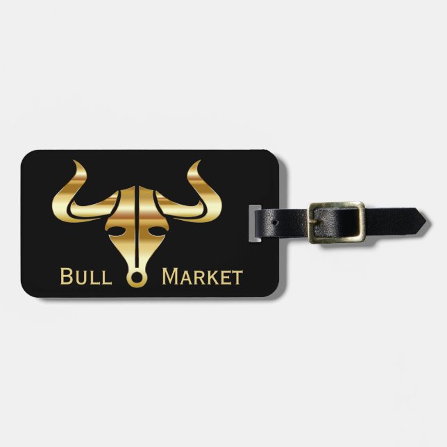 Gold Bull Bull Market Luggage Tag (Front Horizontal)