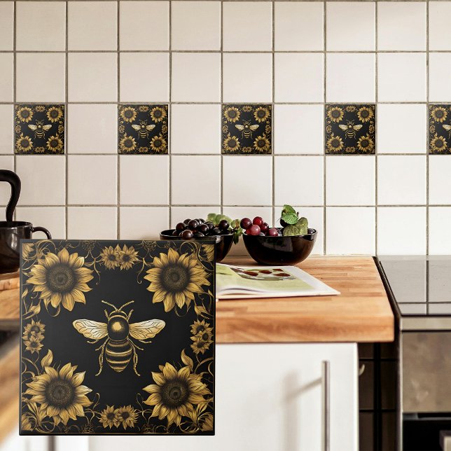 Gold Bumble Bee and Sunflowers Tile (Creator Uploaded)