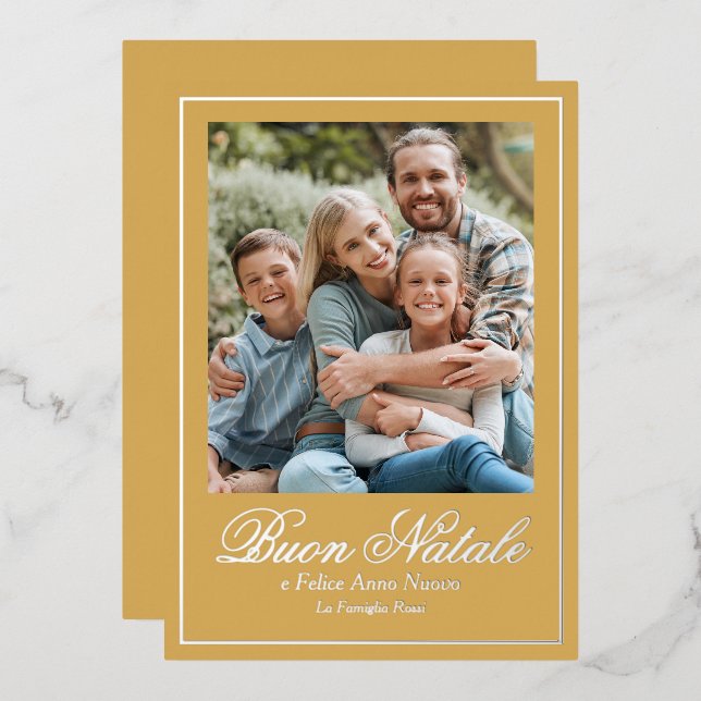 Gold Buon Natale e Felice Anno Nuovo Script Photo (Front/Back)
