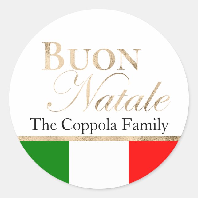 Gold Buon Natale Italian Flag Christmas Classic Round Sticker (Front)