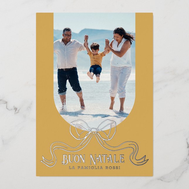 Gold Buon Natale Simple Modern Coquette Bow Photo (Front)