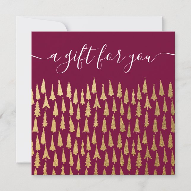 Gold Burgandy Christmas Trees  Gift Certificate (Front)