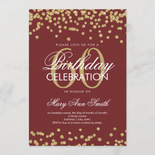 Gold Burgundy 60th Birthday Party Glitter Confetti Invitation