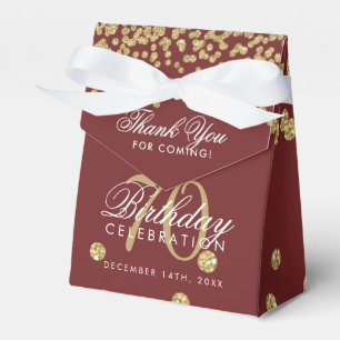 Gold Burgundy 70th Birthday Thank You Confetti Favour Box