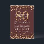 Gold Burgundy 80th Birthday Save the Date Details Invitation<br><div class="desc">Elegant "70th Birthday Party" design with faux glitter confetti & details text. Easy to use and easy to personalise. Order Today!</div>