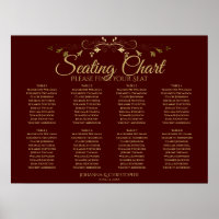 Gold & Burgundy 8 Table Wedding Seating Chart