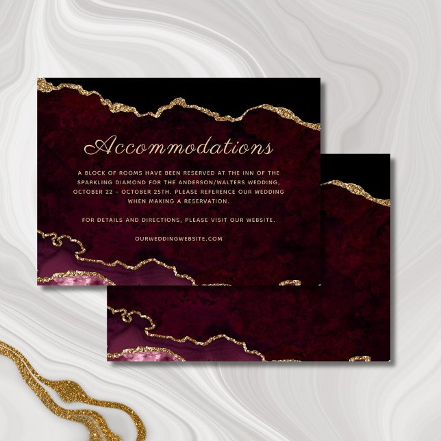 Gold Burgundy Agate Wedding Accommodations Enclosure Card (Creator Uploaded)