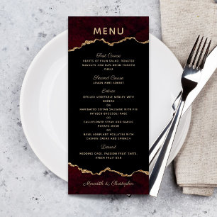 Gold Burgundy Agate Wedding Menu