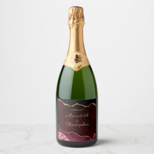 Gold Burgundy Agate Wedding Sparkling Wine Label