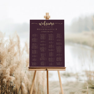Gold Burgundy Alphabetical Seating Chart