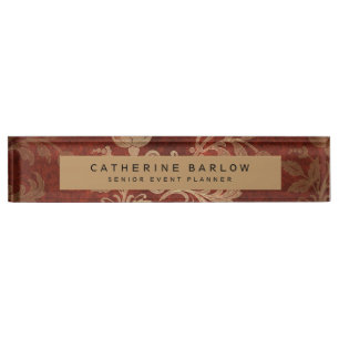 Gold Burgundy Antique Floral Nameplate