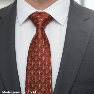 Gold Burgundy Art Deco Pattern Tie