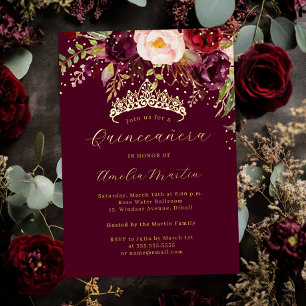 Gold Burgundy Blooming Quinceanera