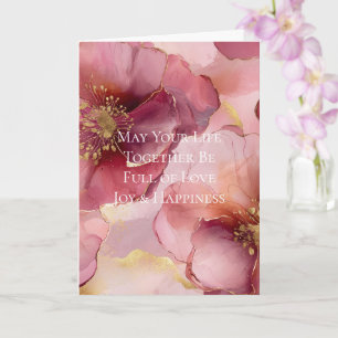 Gold Burgundy Blush Pink Flowers Wedding Card