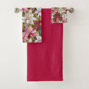 Gold Burgundy Bronze Pink Red White Poinsettia Bath Towel Set