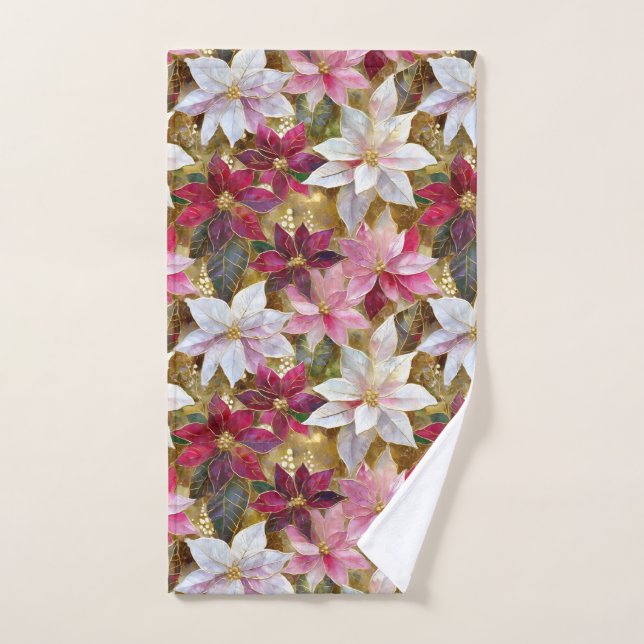 Gold Burgundy Bronze Pink Red White Poinsettia Hand Towel (Hand Towel)