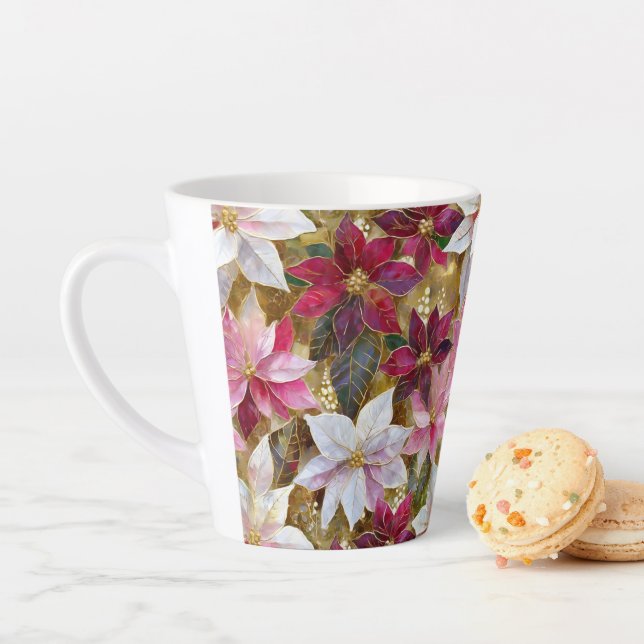 Gold Burgundy Bronze Pink Red White Poinsettia Latte Mug (In Situ)