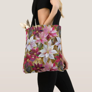 Gold Burgundy Bronze Pink Red White Poinsettia Tote Bag