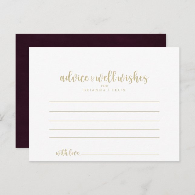 Gold Burgundy Calligraphy Wedding Advice Card (Front/Back)