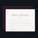 Gold Burgundy Calligraphy Wedding Advice Card<br><div class="desc">This gold burgundy calligraphy wedding advice card is perfect for a rustic wedding. The simple and elegant design features a gold classic and fancy script typography in a white and maroon background.These cards are perfect for a wedding, bridal shower, baby shower, graduation party & more. Personalise the cards with the...</div>