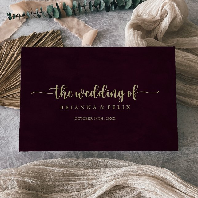 Gold Burgundy Calligraphy Wedding Guest Book (Creator Uploaded)