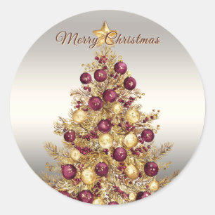 Gold Burgundy Christmas Tree Holiday Classic Round Sticker