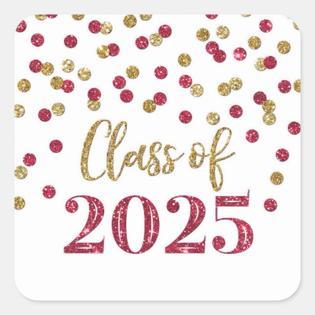 Gold Burgundy Confetti Graduation 2025 Square Sticker (Front)