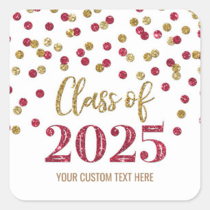 Gold Burgundy Confetti Graduation 2025  Square Sticker