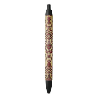 Gold Burgundy Damask Black Ink Pen