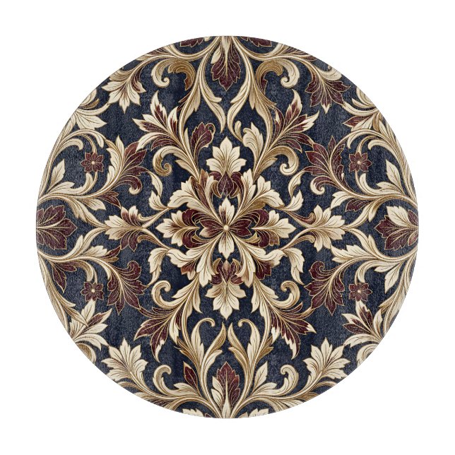 Gold Burgundy Damask Pattern Ornate Baroque Cutting Board (Front)