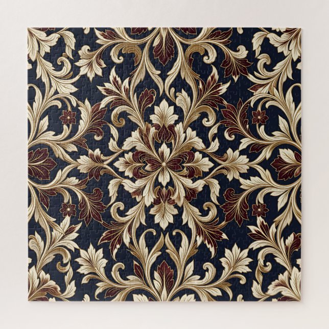 Gold Burgundy Damask Pattern Ornate Baroque Jigsaw Puzzle (Vertical)