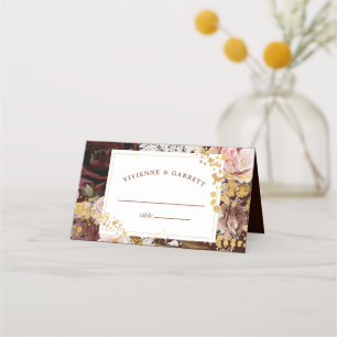 Gold Burgundy Dusty Pink Wedding Place Card