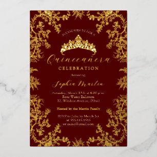 Gold Burgundy Elegant Vintage Quinceanera 