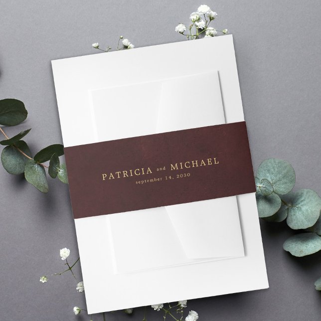 Gold burgundy elegant wedding invitation invitation belly band (Creator Uploaded)