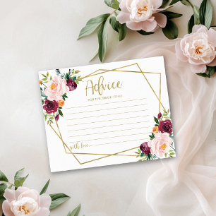 Gold Burgundy Floral Bridal Shower Advice Card