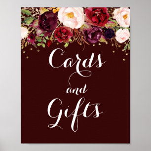 Gold Burgundy Floral Cards And Gifts Wedding Poster