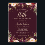 Gold Burgundy Floral Elegant 18th Birthday Party Invitation<br><div class="desc">More pretty floral Birthday Invitations in the Little Bayleigh Store!</div>