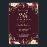 Gold Burgundy Floral Elegant 18th Birthday Party Invitation<br><div class="desc">More pretty floral Birthday Invitations in the Little Bayleigh Store!</div>
