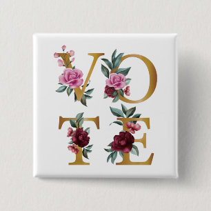 Gold Burgundy Floral Elegant Feminine Go Vote 15 Cm Square Badge