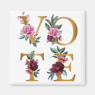 Gold Burgundy Floral Elegant Feminine Go Vote Magnet