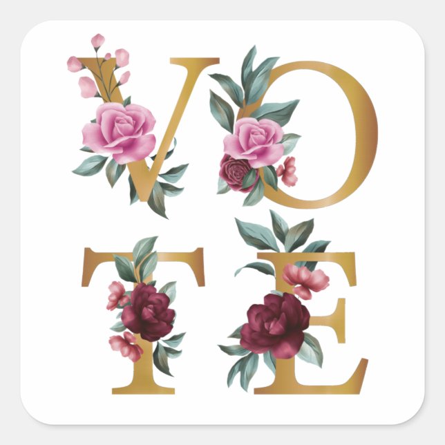 Gold Burgundy Floral Elegant Feminine Go Vote Square Sticker (Front)