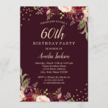 Gold Burgundy floral Sparkle 60th Birthday Party Invitation<br><div class="desc">More pretty Floral Birthday Invitations in the Little Bayleigh Store!</div>